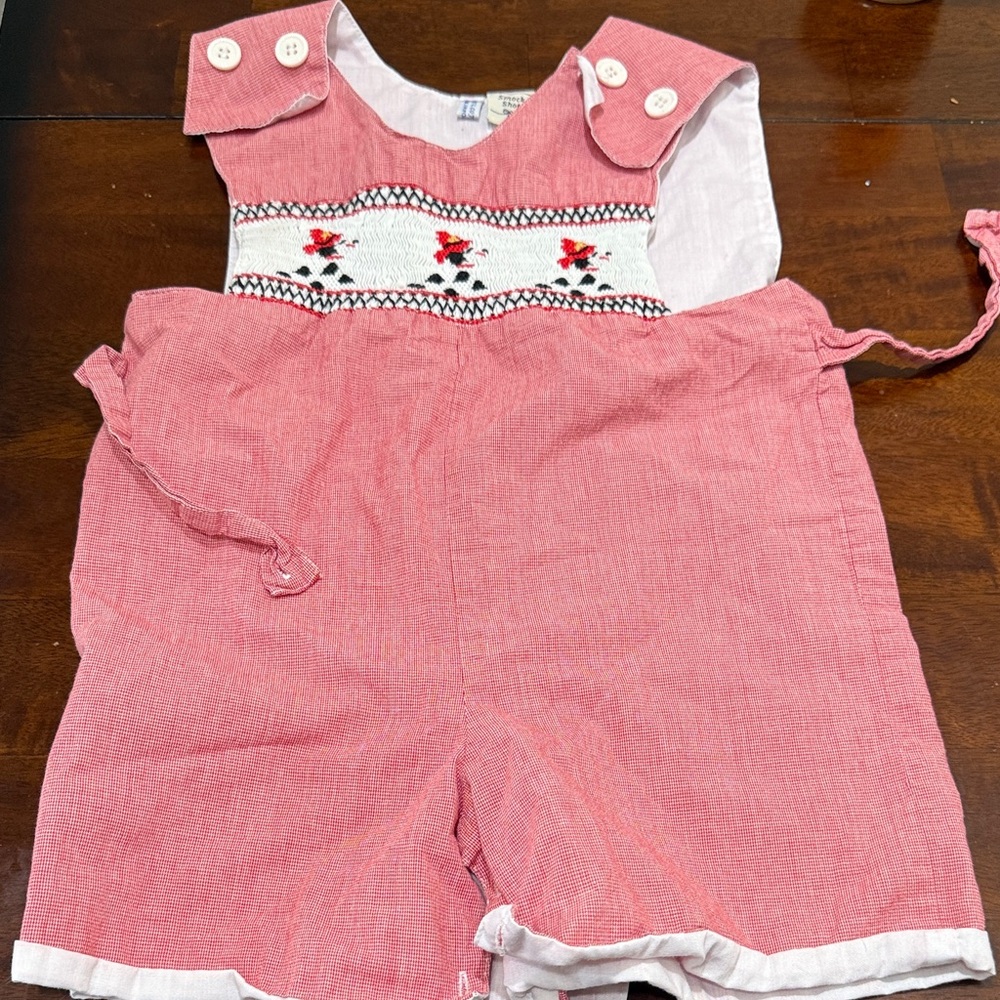 Red Smocked Shortalls for Kids - Classic Everyday Style 💜🩶
